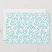 Invitation Baptême Aqua Turquoise Turquoise et gris Damas (Dos)
