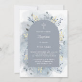 Invitation Baptême aquarelle feuillage (Devant)