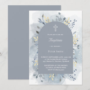 Invitation Baptême aquarelle feuillage