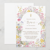 Invitation Baptême aquarelle fleurs de prairie (Devant / Derrière)