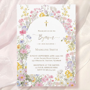 Invitation Baptême aquarelle fleurs de prairie