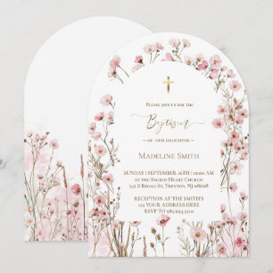 Invitation Baptême aquarelle fleurs rose blush