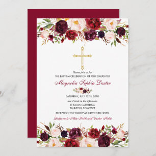 Invitation Baptême Aquarelle Floral Baptism Card