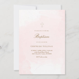 Invitation baptême aquarelle rose