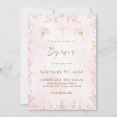 Invitation baptême aquarelle rose (Devant)
