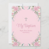 Invitation Baptême Arc Argent Rose Blanc Floral Baptême (Dos)