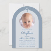 Invitation Baptême Arc Boy Photo Dusty Blue Christening (Devant)
