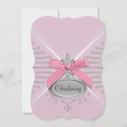Invitation Baptême Arc en Diamant Rose (Devant)