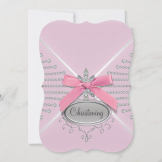 Invitation Baptême Arc en Diamant Rose