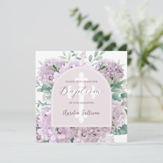 Invitation Baptême Arc Hydrangea (Debout devant)