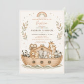 Invitation Baptême Arche de Noé aquarelle beige (Debout devant)
