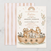 Invitation Baptême Arche de Noé aquarelle beige (Devant / Derrière)