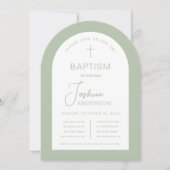 Invitation Baptême Arche Vert Sauge Moderne Écriture Christen (Devant)
