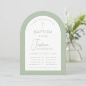 Invitation Baptême Arche Vert Sauge Moderne Écriture Christen (Debout devant)