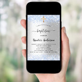 Invitation Baptême argent bleu confetti bébé garçon luxe