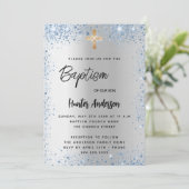 Invitation Baptême argent bleu garçon parties scintillant cro (Debout devant)