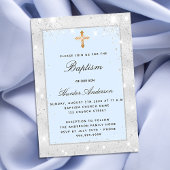 Invitation Baptême argent bleu garçon scintille