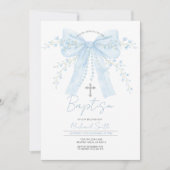 Invitation Baptême au ruban bleu garçon avec croix (Devant)