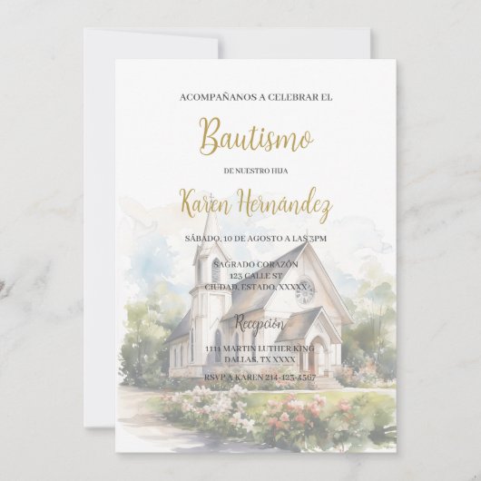Invitation Baptême avec arrière - plan de l'église (Devant)