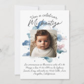 Invitation Baptême avec photo à l'aquarelle espagnole (Devant)