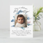 Invitation Baptême avec photo à l'aquarelle espagnole (Debout devant)