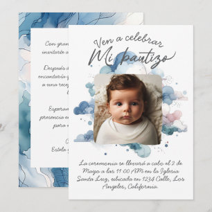 Invitation Baptême avec photo Aquarelle Espagnole