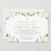 Invitation Baptême Baptême Baptême Bleu Or et Vert Floral (Devant)