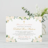 Invitation Baptême Baptême Baptême Bleu Or et Vert Floral (Debout devant)