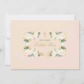 Invitation Baptême Baptême Baptême Bleu Or et Vert Floral (Dos)