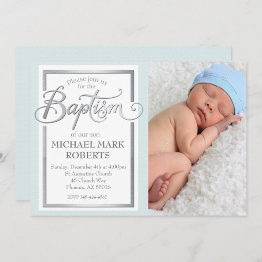Invitation Baptême, Baptême, Baptême De Garçon (Devant / Derrière)