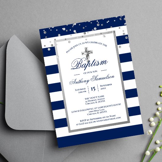 Invitation Baptême Baptême Baptême de la Marine Argent