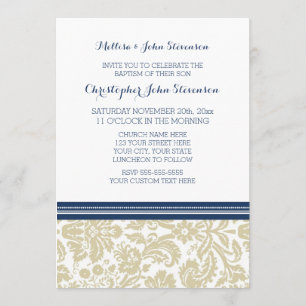Invitation Baptême Baptême Bleu Beige