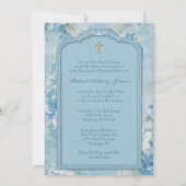 Invitation Baptême Baptême Bleu Blanc Floral (Devant)