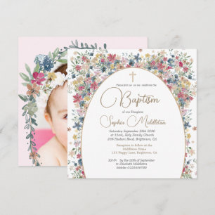 Invitation Baptême baptême Fleurs de champ photo personnelles