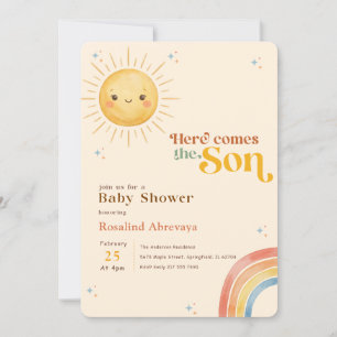 Invitation Baptême Bébé Arc-en-Ciel en Aquarelle Sunshine