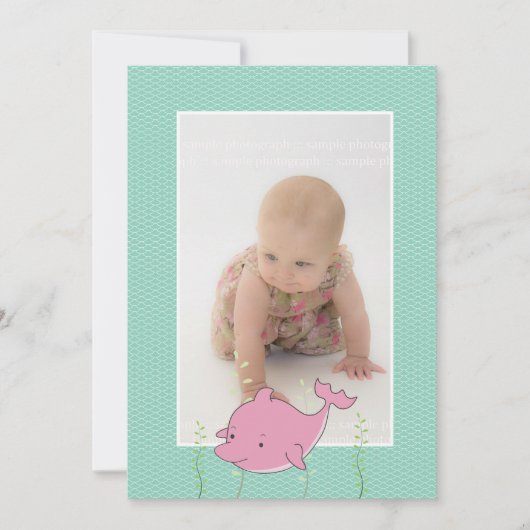 Invitation Baptême bébé baptême Christening Pink Dolphin Phot (Devant)