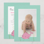 Invitation Baptême bébé baptême Christening Pink Dolphin Phot (Devant / Derrière)