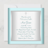 Invitation Baptême bébé blanc sarcelle bleu (Dos)