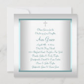 Invitation Baptême bébé blanc sarcelle bleu (Dos)