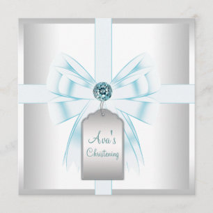 Invitation Baptême bébé blanc sarcelle bleu