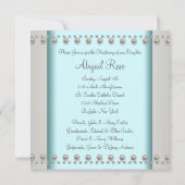 Invitation Baptême Bébé Croix Perle Bleu Turquoise (Dos)