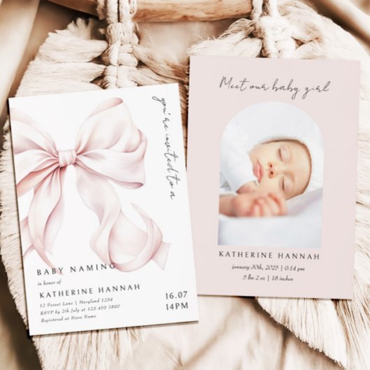 Invitation Baptême Bébé Fille Arc Rose Moderne