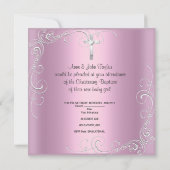 Invitation Baptême Bébé Fille Croix Argent Rose (Dos)