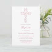 Invitation Baptême bébé fille | croix feuillue (Debout devant)
