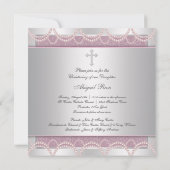Invitation Baptême bébé fille Croix Perle Rose (Dos)