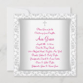 Invitation Baptême bébé fille damassé gris rose (Dos)