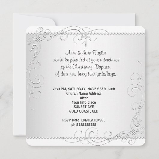 Invitation Baptême Bébé Fille Garçon Blanc 2a (Dos)