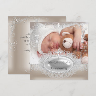 Invitation Baptême Bébé Fille Garçon Croix d'Argent