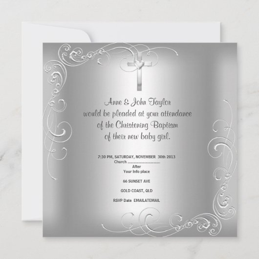Invitation Baptême Bébé Fille Garçon Perle Argent (Dos)
