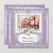 Invitation Baptême bébé fille lilas croix blanc (Devant / Derrière)